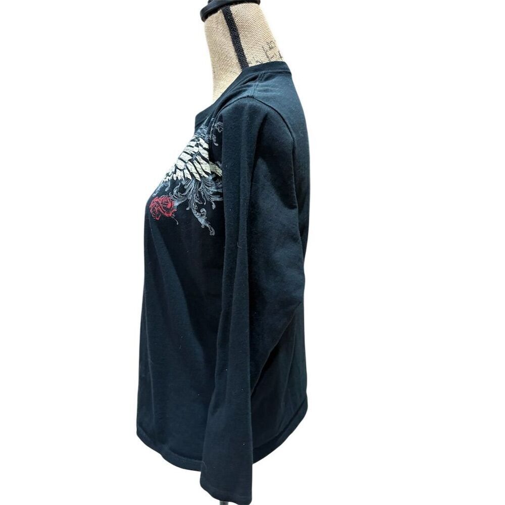 Anvil Women's M Black Long Sleeve T-Shirt Embroidered Casual Top - Picture 3 of 7